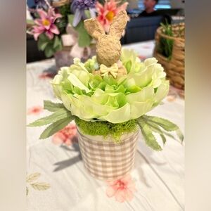 Handmade*Spring Bunny Faux Floral Accent. Bunny in lettuce